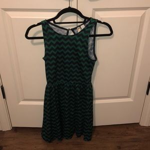 Green and blue chevron open back dress